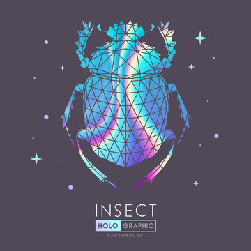 Abstract polygonal triangle scarab beetle. Holographic Bug sign. Entomological vector illustration