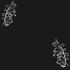 Obraz premium beautiful abstract decorative pattern isolated on black background. hand drawn vector. cute swirl with heart illustration with white outline. doodle art for wallpaper, greeting, poster, banner, card.