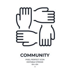 Fototapeta premium Community and teamwork concept. Circular handshake editable stroke outline icon isolated on white background flat vector illustration. Pixel perfect. 64 x 64.