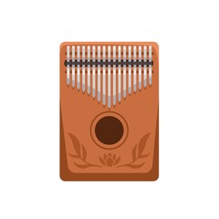 Kalimba, traditional music instrument from Africa. African folk wooden mbira with metal tines and hole. Colored flat vector illustration of ethnic calimba isolated on white background