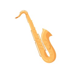 Fototapeta na wymiar Gold brass saxophone. Sax, woodwind jazz music instrument. Colored flat vector illustration isolated on white background