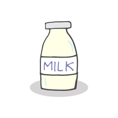 milk bottle illustration on white background. fresh and healthy drink. hand drawn vector. high calcium and nutrition. doodle art for logo, label, poster, clipart, advertising, branding product, cover.
