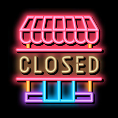 closed shop neon light sign vector. Glowing bright icon closed shop sign. transparent symbol illustration