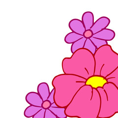 beautiful flower illustration on white background. closeup style. hand drawn vector. pink color and fresh. doodle flower art for wallpaper, greeting, invitation, card, banner, poster. decoative card.
