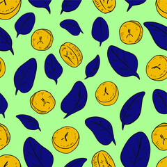 Banana and leaves exotic food vector seamless pattern for design, textile, art, decorate.