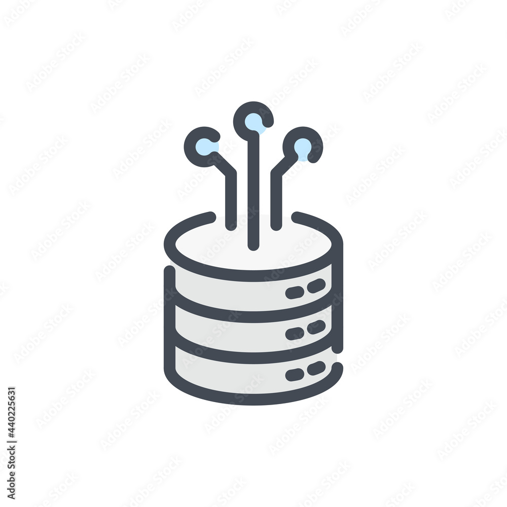 Poster database connection color line icon. server storage data transfer vector outline colorful sign.