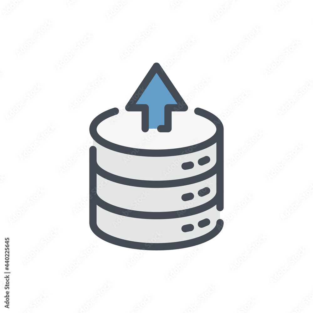 Poster upload from database color line icon. arrow up with server storage vector outline colorful sign.