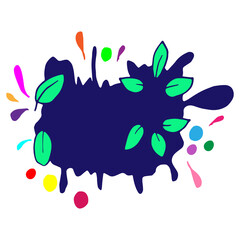 splash paint illustration with green leaf. dark blue paint with colorful messy paint. hand drawn vector. doodle art for wallpaper, cover, poster, banner, greeting and invitation, presentation. 
