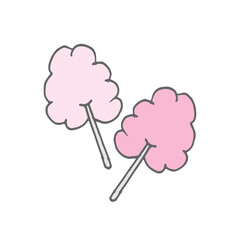 two cotton candies illustration on white background. pink color, sweet taste. hand drawn vector. doodle art for logo, label, poster, sticker, clipart, cover, advertising. sweet fluffy candy for kids.