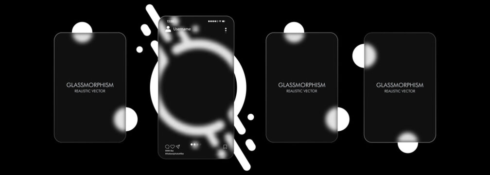 Instagram. Photo carousel blank template. Glassmorphism style. Social media concept. Realistic glass morphism effect with set of transparent glass plates. Vector. Ukraine - June 18, 2021