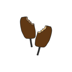 chocolate ice cream with stick illustration on white background. sweet dessert. hand drawn vector. two sweet ice creams. doodle art for logo, sticker, clipart, branding, poster, advertising, banner. 