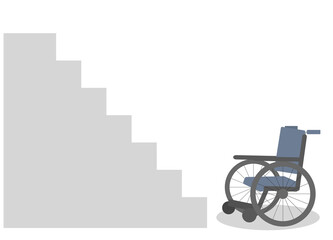 Fototapeta na wymiar Empty wheelchair next to a steep flight of stairs, vector illustration