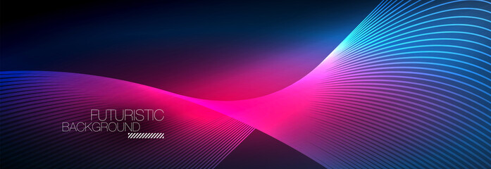 Abstract neon glowing light in the dark with waves. Shiny magic energy and motion concept, vector abstract wallpaper background
