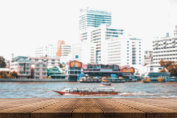 3D rendering, wooden top table on isolate light and blurred background