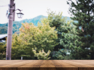 3D rendering, wooden top table on isolate light and blurred background