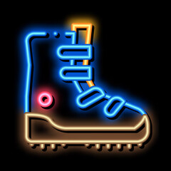hiking tourist boot neon light sign vector. Glowing bright icon hiking tourist boot sign. transparent symbol illustration