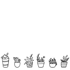 houseplant illustration isolated on white background. line concept. nature frame and border. hand drawn vector. doodle art for wallpaper, greeting, presentation, poster, invitation. flower pot icon. 