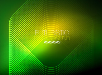 Neon color square shape lines abstract background. Shiny magic energy and motion concept, vector abstract wallpaper background