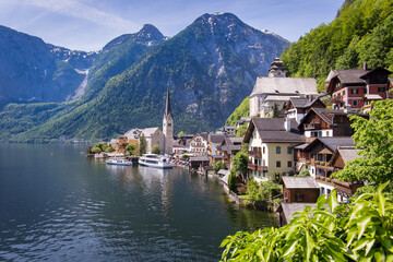 Fototapeta premium Aerial view of the village Hallstatt in Austria