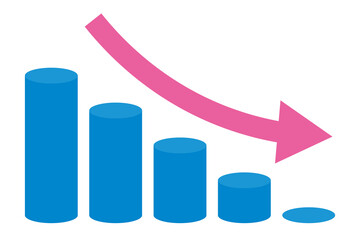 減少する円柱グラフのイラスト