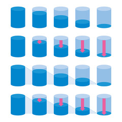 減少する棒グラフ（円柱）のイラスト