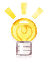 アイデア、ヒント、ひらめき 電球のイラスト水彩風
