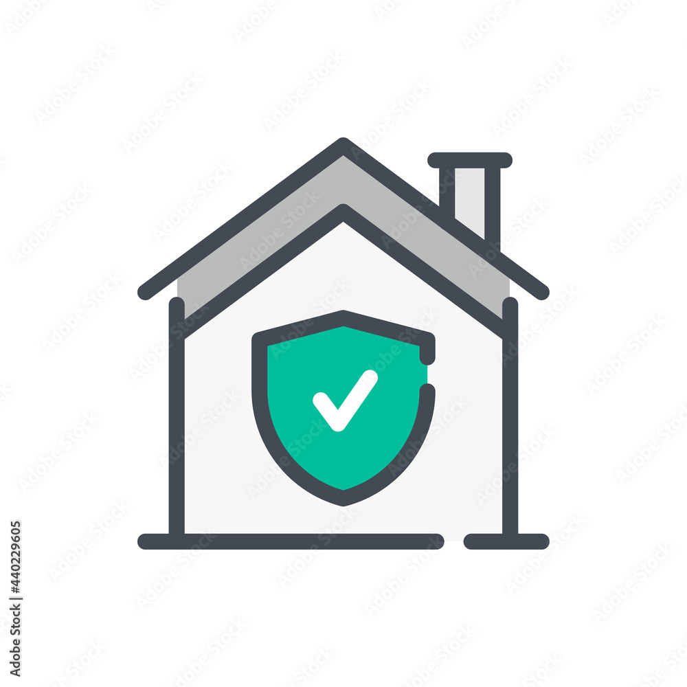 Poster house with shield and check mark color line icon. security and smart home protection guard vector ou