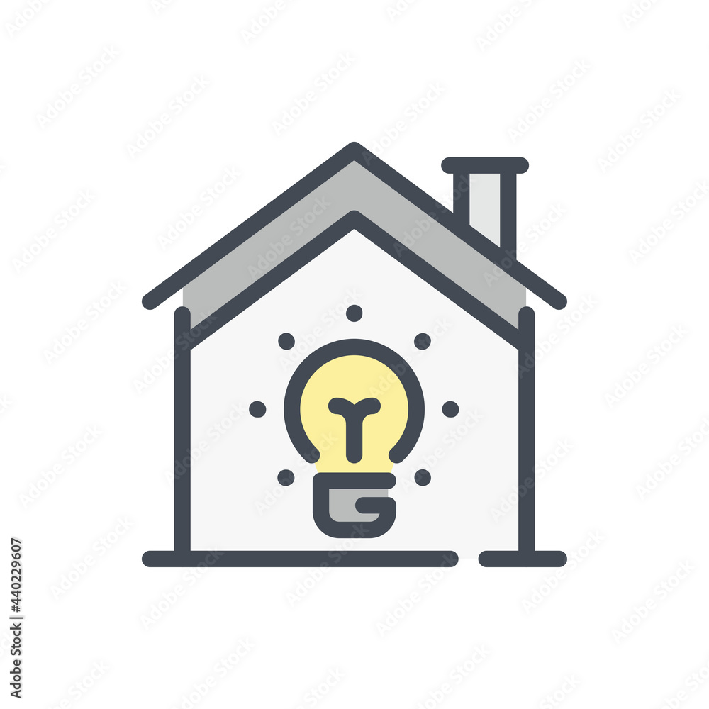 Wall mural house with light bulb color line icon. electricity control of smart home vector outline colorful sig