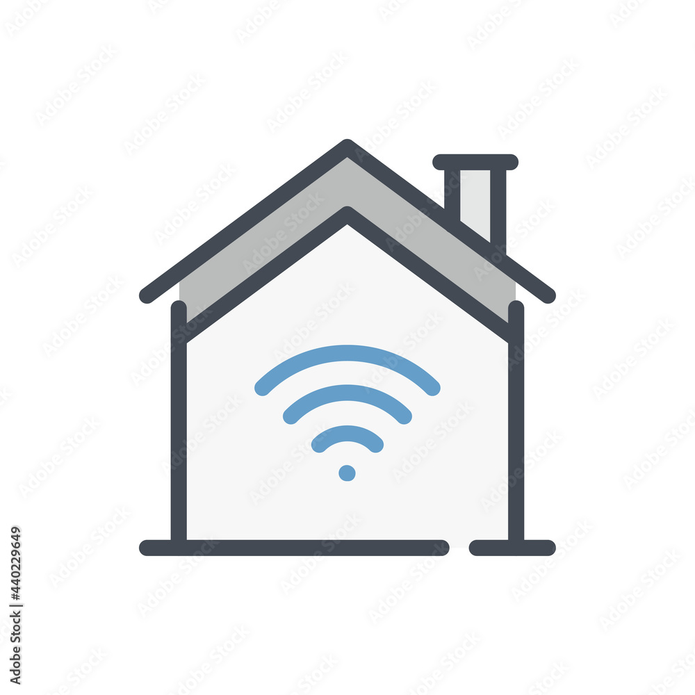Poster house with wireless signal color line icon. remote control of smart home vector outline colorful sig