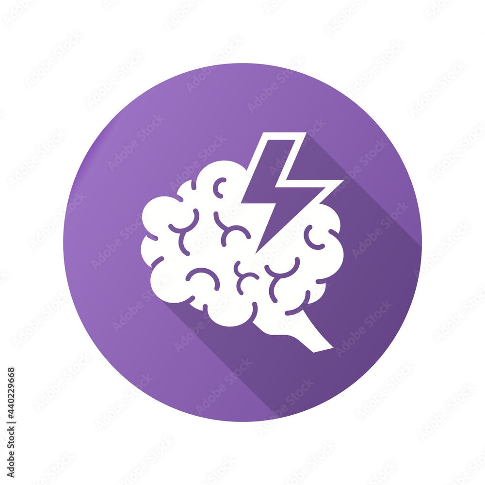 Poster brainstorm icon with long shadow for graphic and web design.