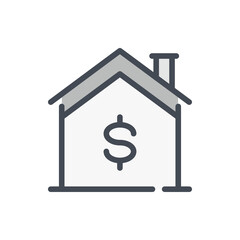 House with dollar color line icon. Buy smart home vector outline colorful sign.