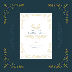 Vintage style floral frame, ornaments and with design elements set. Retro greeting card, invitation, certificate, diploma, label and menu templates. Part of set.