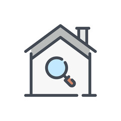 House with magnifier glass color line icon. Search smart home vector outline colorful sign.