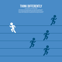 Think differently concept. Person changing direction. New idea, change, trend, courage, creative solution, innovation and unique way concept.	