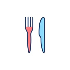 Knife and fork flat line icon on white background