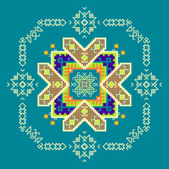Decorative embroidery ornament. Boho element of 5 colors for textile design.