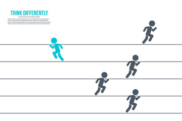 Think differently concept. Person changing direction. New idea, change, trend, courage, creative solution, innovation and unique way concept.	