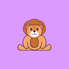 Cute lion is sitting. Animal cartoon concept isolated. Can used for t-shirt, greeting card, invitation card or mascot. Flat Cartoon Style