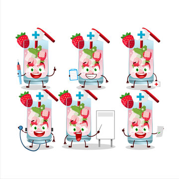 Doctor profession emoticon with strawberry mojito cartoon character