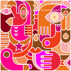 Obraz premium Modern abstract art graphic illustration. Portrait of two people.