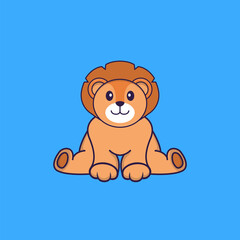 Cute lion is sitting. Animal cartoon concept isolated. Can used for t-shirt, greeting card, invitation card or mascot. Flat Cartoon Style