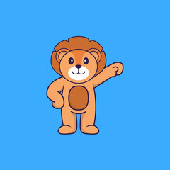 Cute lion hero. Animal cartoon concept isolated. Can used for t-shirt, greeting card, invitation card or mascot. Flat Cartoon Style