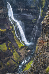 Gorge with Granni waterfall. Waterfall in a narrow gorge in the Thjorsardalur valley in Iceland