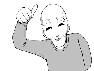 漫画風_親指を立てて「いいね」するおじいさん