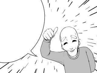 漫画風_親指を立てて「いいね」するおじいさん_集中線・吹き出しあり