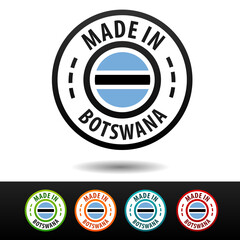 Made in Botswana badges with flag on white background.