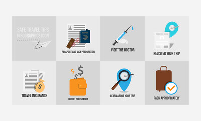 Flat design vector icons set of vacation and travel