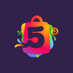 Number five logo with shopping bag and Sale icons.