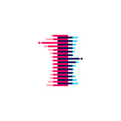 I letter logo with vibrant line glitch effect.