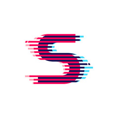 S letter logo with vibrant line glitch effect.